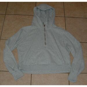 Heather Gray Sz Medium Casual Wear 1/2 Zip Hooded Sweatshirt Pocket Thumbholes